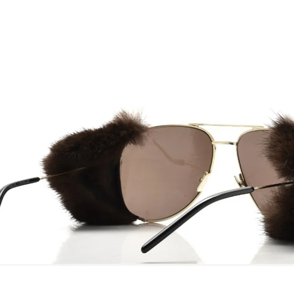 Saint Lauren Gold Mink Fur Classic 11 Shields Sunglasses - Picture 7 of 15